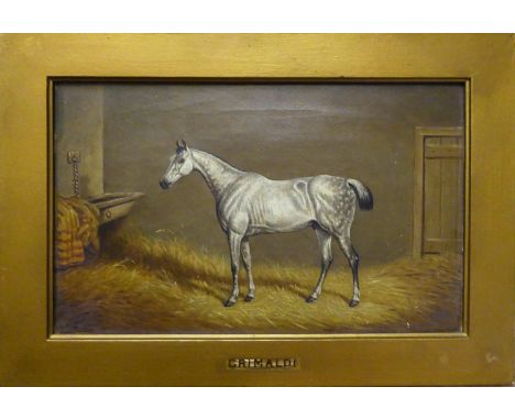 19th CENTURY SCHOOL 'Portrait of Grimaldi', oil on canvas, 18cm x 30cm, framed. 