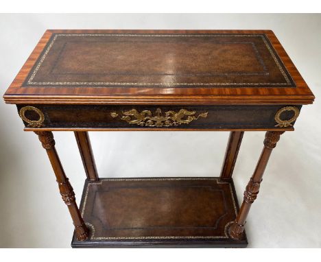 MAITLAND SMITH CONSOLE TABLE, Empire style mahogany and gilt metal mounted with gilt tooled leather top and undertier, 72cm w