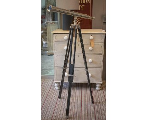 TELESCOPE, 98cm -104cm L, nickel plated on adjustable ebonised tripod. 