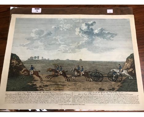 The Chaise Match Run on Newmarket Heath on Wednesday the 29th of August, 1750, coloured engraving originally published by R. 