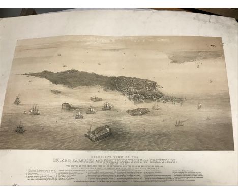 Birds-Eye View of the Island, Harbours and Fortifications of Cronstadt, lithograph 1854, c.44 x 64cm (sheet; some staining), 