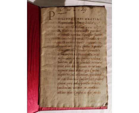 an official legal petition or edict, in the name of Philip of Spain, dated 7 July 1566, small folio, concerning 'de Tornielli