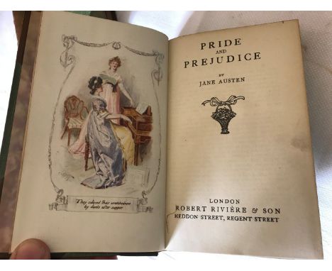 Bindings - literature. AUSTEN (Jane) Works, 5 vols. no date, R. Riviere &amp; Son, 12mo, colour frontispieces, half calf; KIN