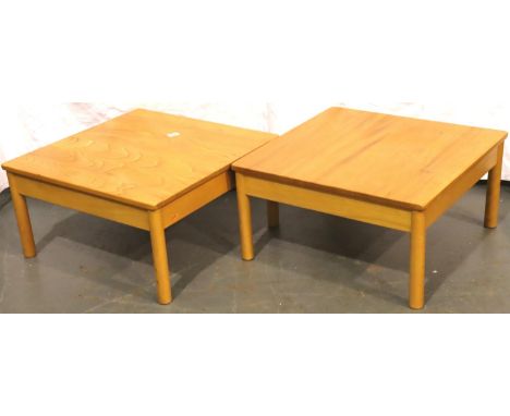 Ercol, a pair of Golden Dawn coffee tables, each 64 x 64 x 33 cm H. Not available for in-house P&amp;P, contact Paul O'Hea at