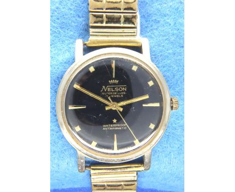 Nelson; gents Super De Luxe 17 jewels vintage wristwatch, working at lotting. P&amp;P Group 1 (£14+VAT for the first lot and 