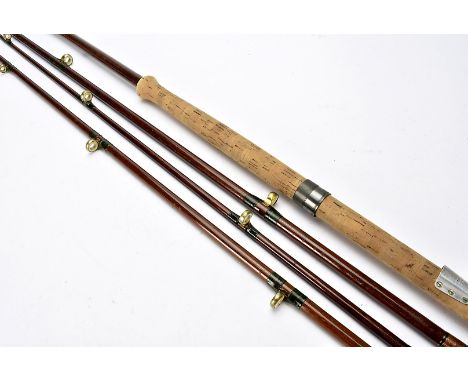 Angling Equipment, a vintage Hardy greenheart 4pce combination rod, raised bridge eyes with ceramic rings, green whipping and