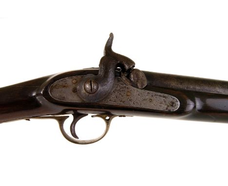 A large calibre 19th century percussion cap rifle, no marked to the rifle, with veneered stock hammer holds well, action is s