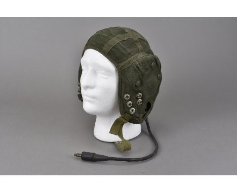 An RAF issue Tropical cloth flying helmet, marked with broad arrow, 22C/1301767, size 3 