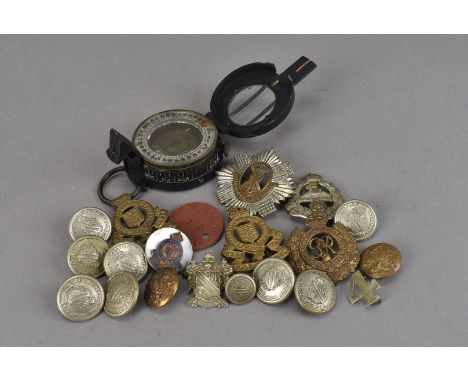 A small group of buttons and cap badges, to include The Royal Scots, Egypt East Lancashire, R. Engineers, Royal Army Ordnance