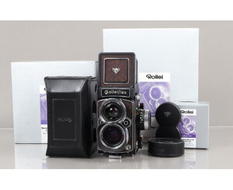 A Rolleiflex 4.0 FW TLR Camera, serial no 7015774, shutter working, meter working, body VG-E, with Schneider Kreuznach Super 