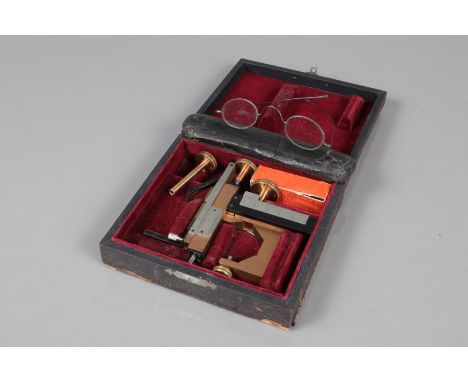 Various Scientific Instruments,  Leitz microscope stage micrometer, in velvet-lined fitted case, mid-19th Century blued-steel