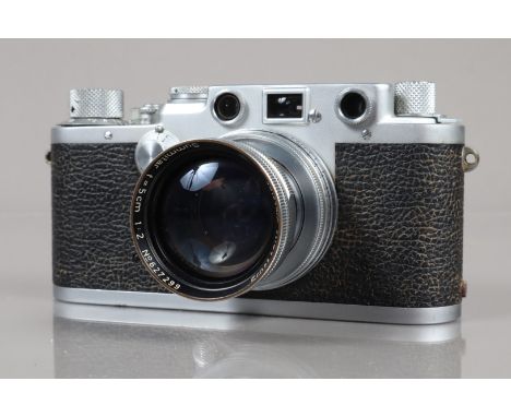 A Leitz Wetzlar Leica IIIf Rangefinder Camera, serial no 591873, 1951/52, black dial, shutter working, rangefinder working, b