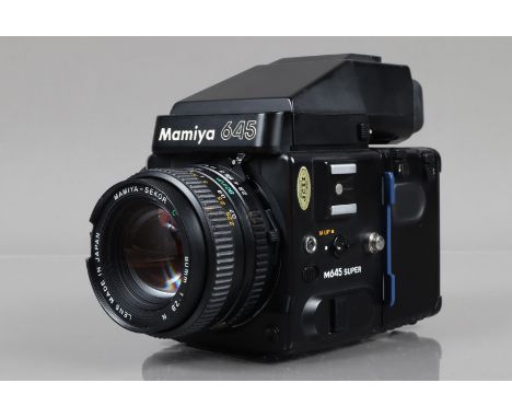 A Mamiya 645 Super Camera, serial no 204184, shutter working, body G, some light wear, with Mamiya Sekor C 80mm f/2.8 N lens,