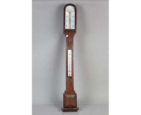 Barometer, late 19th Century arched-top oak-cased 'Admiral Fitzroy's' Weatherstation Mercury Barometer, white enamelled iron 