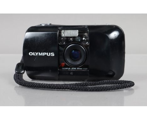 An Olympus mju 1 Compact Camera,  powers up, shutter working, flash working, self timer working, body F-G, mju 1 letters worn