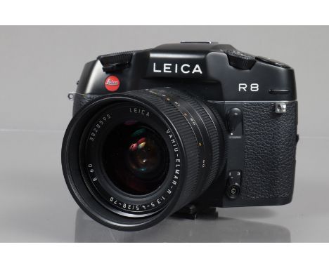 A Leica R8 SLR Camera,  black, made in Germany, serial no 2412315, 1997, shutter working, meter working, appears to function 