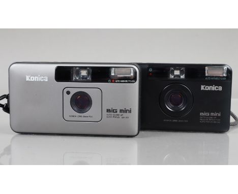 Two Konica Big Mini Compact Cameras, a BM 201, shutter working, flash working, self timer working, body G, light wear, some p