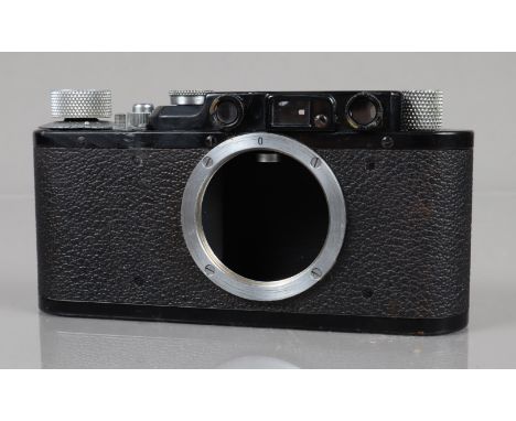 A Leitz Wetzlar Leica II Model D Rangefinder Camera Body, black, serial no 300252, 1938, shutter working, rangefinder working