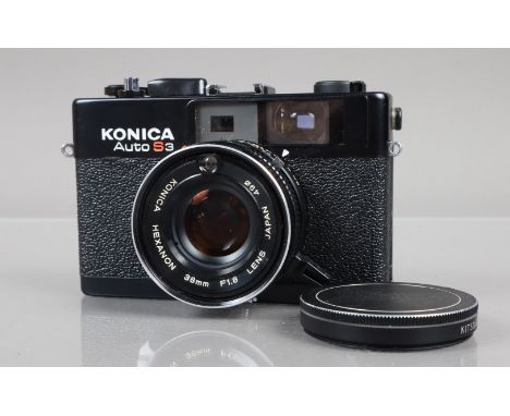 A Konica Auto S3 Rangefinder Camera, shutter working, meter responsive, self timer working, body G-VG, with Hexanon 38mm f/1.