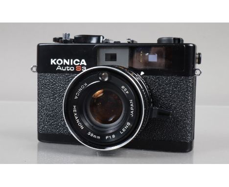 A Konica Auto S3 Rangefinder Camera, shutter working, meter responsive, self timer working, body G-VG, with Hexanon 38mm f/1.