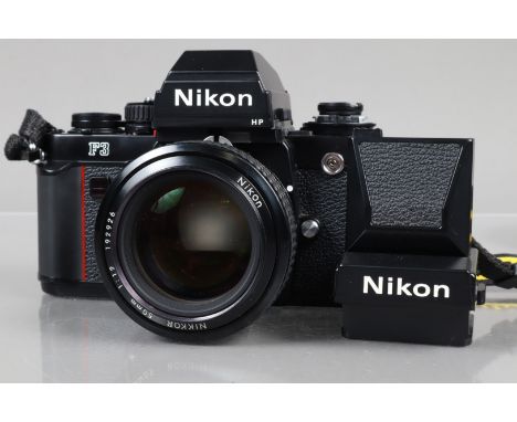 A Nikon F3 High Eyepoint SLR Camera, serial no 1840974, shutter working, meter working, self timer working, body VG, with Nik