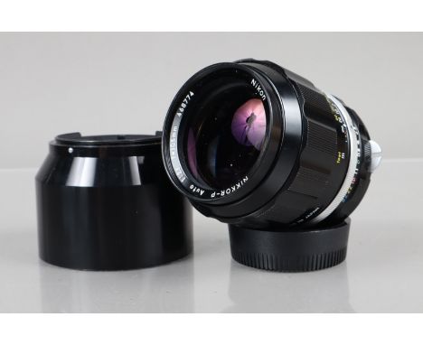 A Nikon Nikkor-P Auto 105mm f/2.5 AI Lens,  serial no 468774, barrel G, light paint wear, elements VG, with front/rear caps a