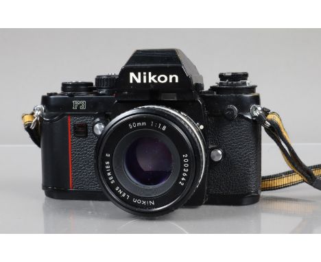 A Nikon F3 SLR Camera, serial no 1216670, shutter working, self timer working, with DE 2 finder, meter responsive, body G, so