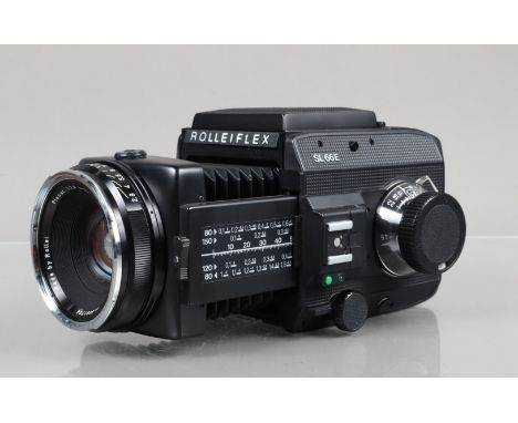 A Rolleiflex SL 66E Camera, serial no 0043110001, shutter working, battery light check button working, metering unchecked, bo