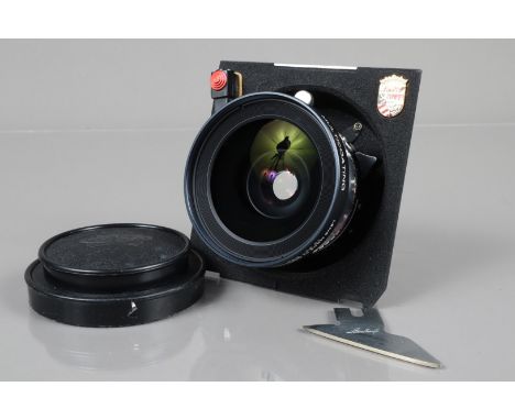 A Schneider Kreuznach Super Angulon 90mm f/8 Multicoating Lens, serial no 13 891 585, in Copal No 0 shutter, shutter working,