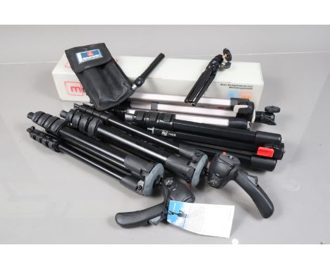 Five Manfrotto Tripods, three Modo 785B, all with photo-video heads, G-VG, a MK393, with ball head, a Digi 714SHB, no head an
