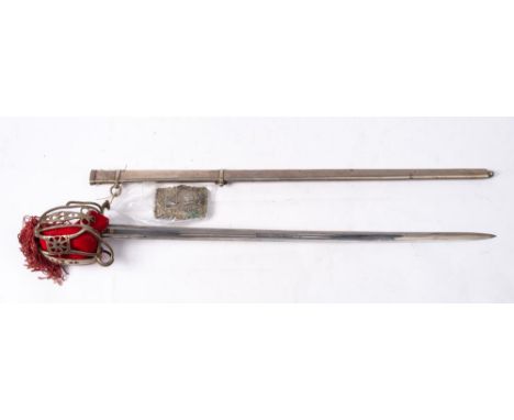 An Officer's Highland Pattern broadsword by Wilkinson: the straight  double edge blade with traces of decoration to ricasso a