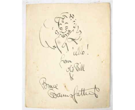 Captain Charles Bruce Bairnsfather (1887-1959).A signed ink sketch 'ullo! from Old Bill & Bruce Bairnsfather'.:-ink on paper,