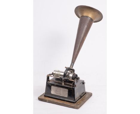 An Edison Type 1 'Gem' phonograph: with pressed lacquered brass horn over black lacquer and gilt body, type '3' Standard Pate