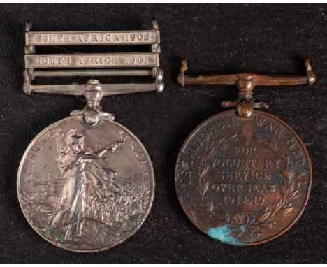 A King's South Africa medal with two clasps, 4713 Pte  S Stapley Devon R': together with a Territorial Force War Medal  '1451