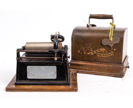 An Edison Type 1 'Gem' phonograph: with pressed aluminium horn over black lacquer and gilt body, type '3' Standard Patent pla