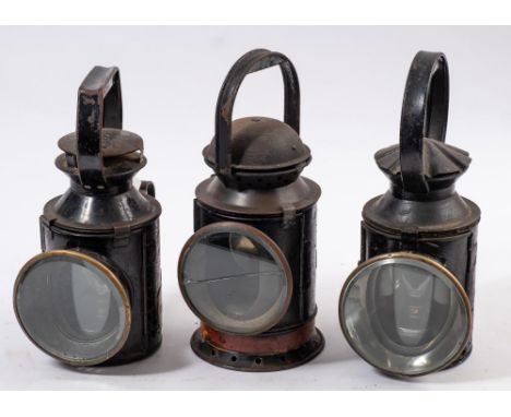 A BR (E) signal lamp with brass plaque stamped 'BR(E) Sheffield Vic 13': together with an LNER Loco lamp and a BR(M) lamp (sh