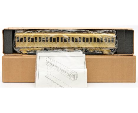 Brassworks (China) for Bachmann (UK). A brass O gauge model of a passenger coach: unpainted in original box with instructions