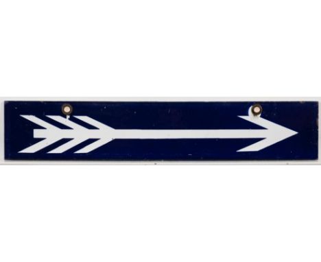 A  BR(E) enamel double sided arrow sign: with brass suspension ferrules, 7 x 38cm (slight damage around suspension holes)