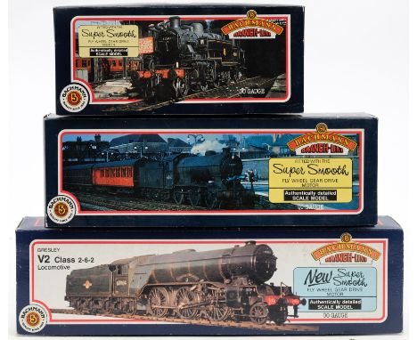 Bachmann OO/HO gauge. A boxed group of three steam locomotives: Gresley V2 Class 2-6-2 locomotive, Gresley J39 Class 0-6-0 an