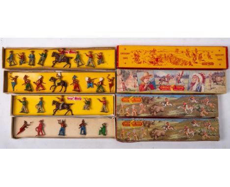 Crescent Wild West Series. Four boxes of Cowboys and Indians:, the boxes all with lithograph Wild West scenes to covers, most