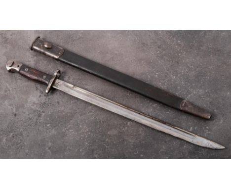 A 1907 pattern bayonet by Wilkinson: the straight single edge fullered blade stamped with crown and 'GR' cipher to ricasso, t