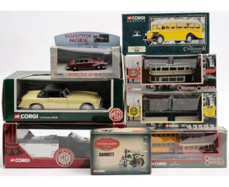 Corgi, a collection of assorted diecast vehicles: including MGB Roadster, MGF open tourer, assorted buses, traction engine an