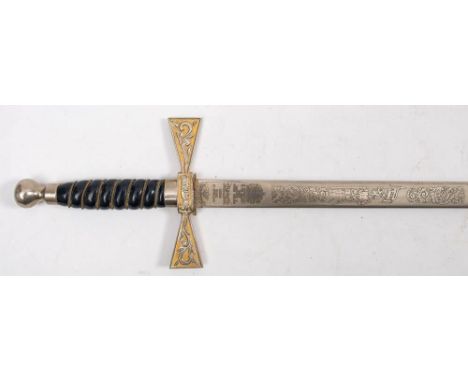 An ERII presentation court sword by Wilkinson, London,: the straight blade with acid etched decoration over gilt hilt with sh