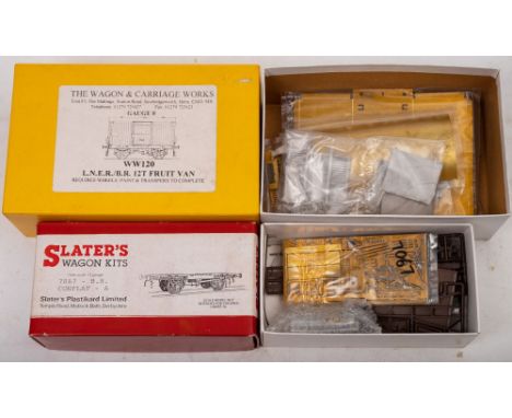 The Wagon &amp; Carriage Works. O gauge  WW120 LNER/BR 12t Fruit Van kit: in original box and a Slater's Wagon Kits  7067 BR 