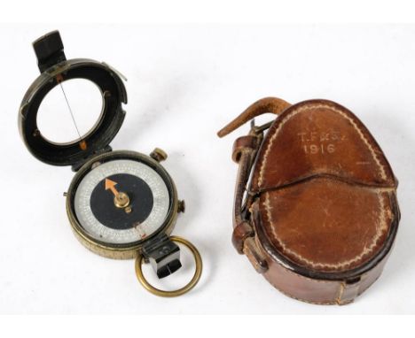 A WWI leather cased MKVIII  Verniers Patent Compass: No.119509, stamped F-L and dated 1918, in a leather cased dated 1916 and