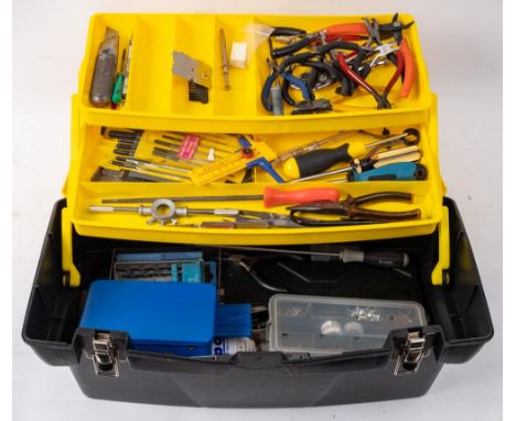 A collection of modelling tools and accessories: including micro drill bits, pliers, saws and files etc, in two cases and loo