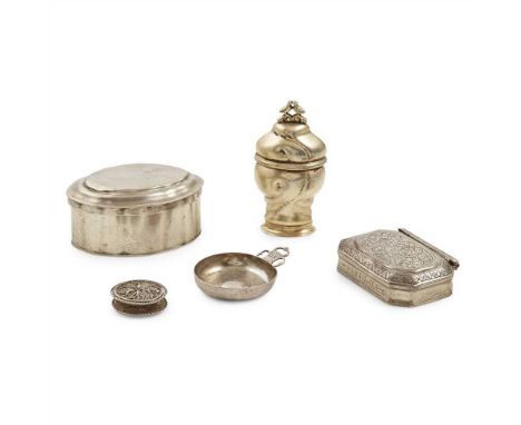 A collection of various snuff boxes to include; an Austrian oval snuff box, 1878, maker LR, of oval shape, plain, stepped hin