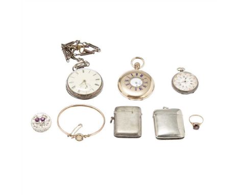 A collection of jewellery and pocket watches to include a citrine set bangle stamped 9ct, and a 9ct gold citrine set ring; a 