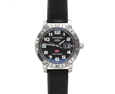 A stainless steel cased wrist watch, Chopard Grand Tourismo, 1000 Miglia, black dial large Arabic luminous numerals, sweep se