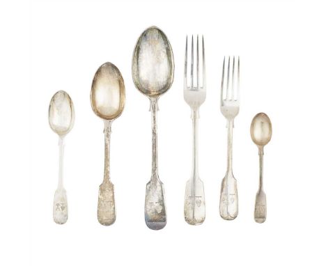 A Victorian presentation canteen Francis Higgins, London 1894, comprising, a soup ladle, twelve table forks, twelve tablespoo